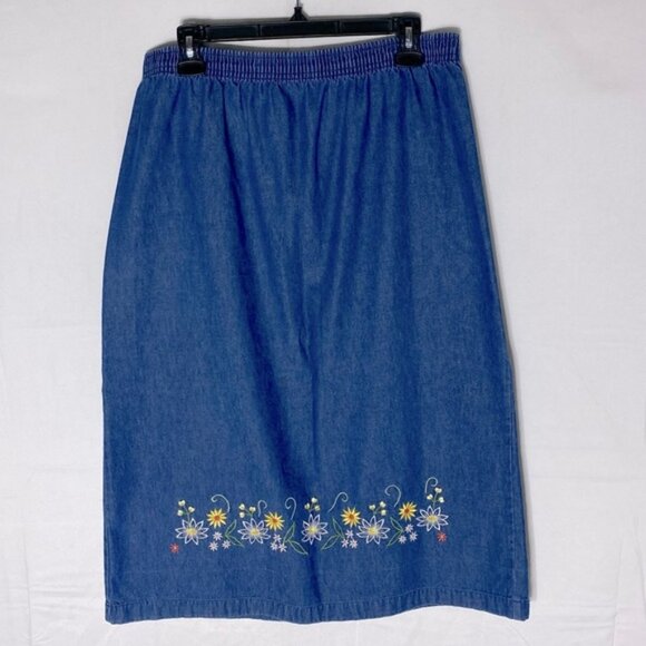 Vintage Alia Sport Embroidered Blue Denim Skirt 12P